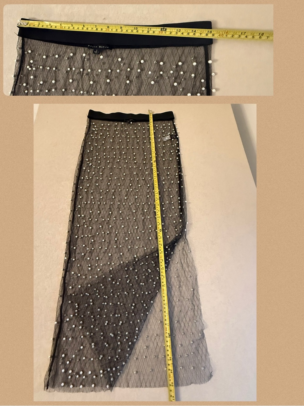 Haute Monde Pearl Embellished Sheer Overlay Layering Mesh Maxi Skirt Black Y2K L - Picture 15 of 16